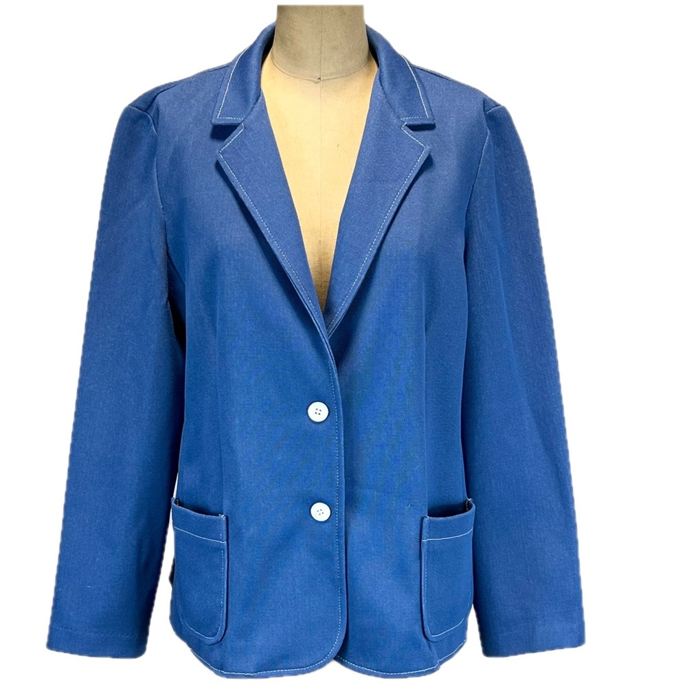 VINTAGE 70s women’s blazer suit jacket lightweight navy blue tailored office 80s
